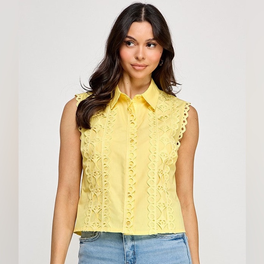 Sunny Yellow Eyelet Blouse NWT Small